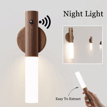 Load image into Gallery viewer, Auto LED USB Magnetic Wood Wireless Night Light Corridors Porch Lights PIR Motion Sensor Wall Light Cabinet Lamp
